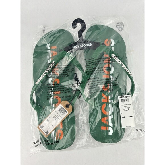 JACK & JONES Premium Flip Flops Sandals Amazon Green Orange Logo Size 11/12 - Picture 3 of 9